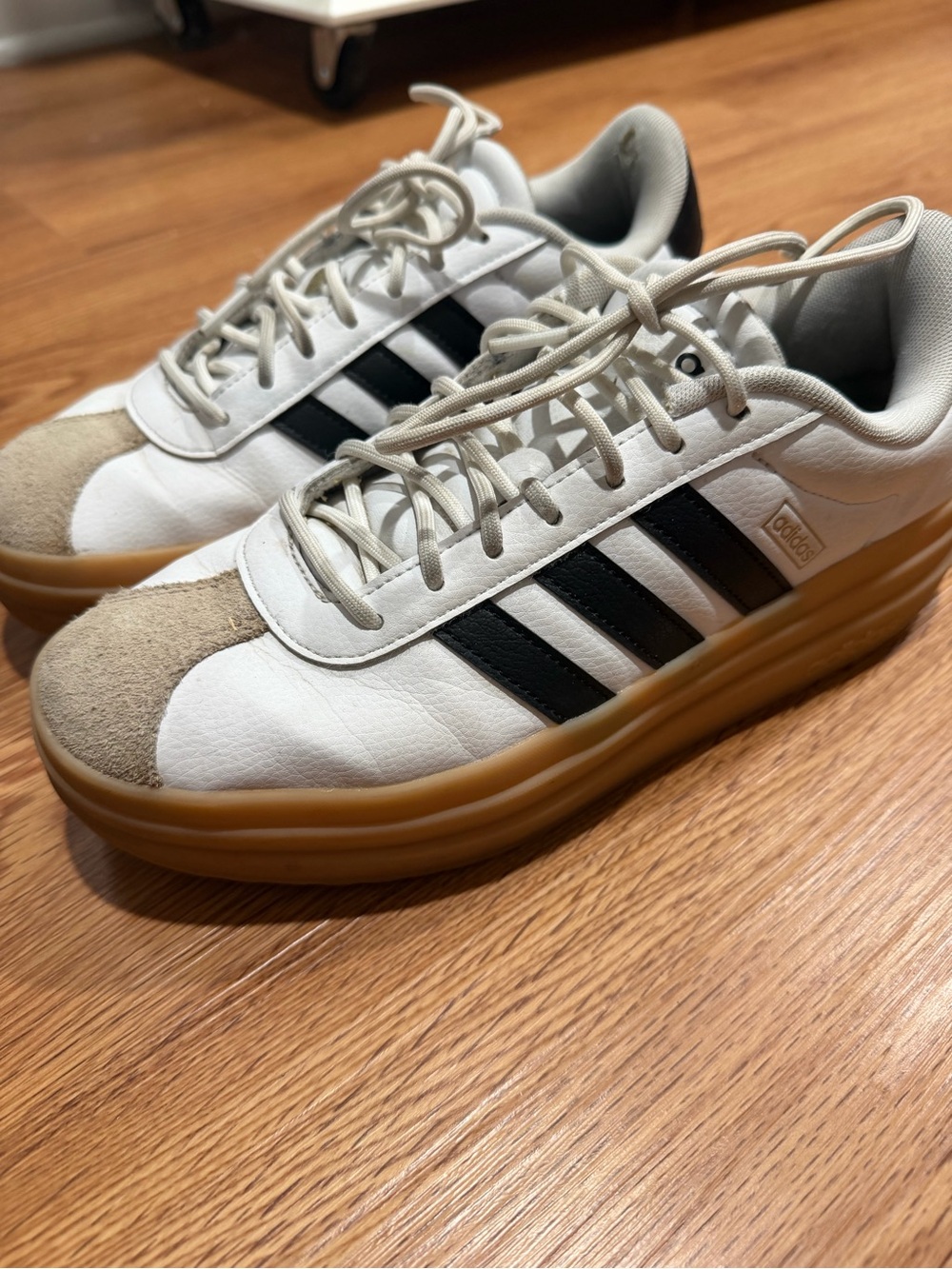 adidas Men’s White, Black & Gum-Trim Platform Sneakers